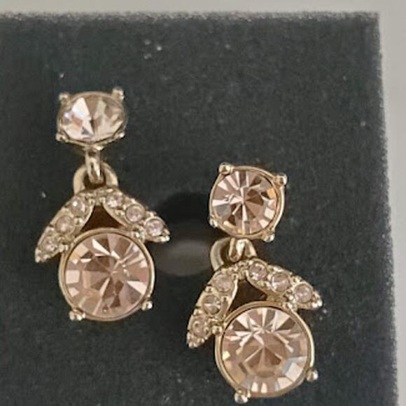 Givenchy Gold Tone Champagne Glass Crystal Drop Earrings Post Back Closure Small - Picture 1 of 6